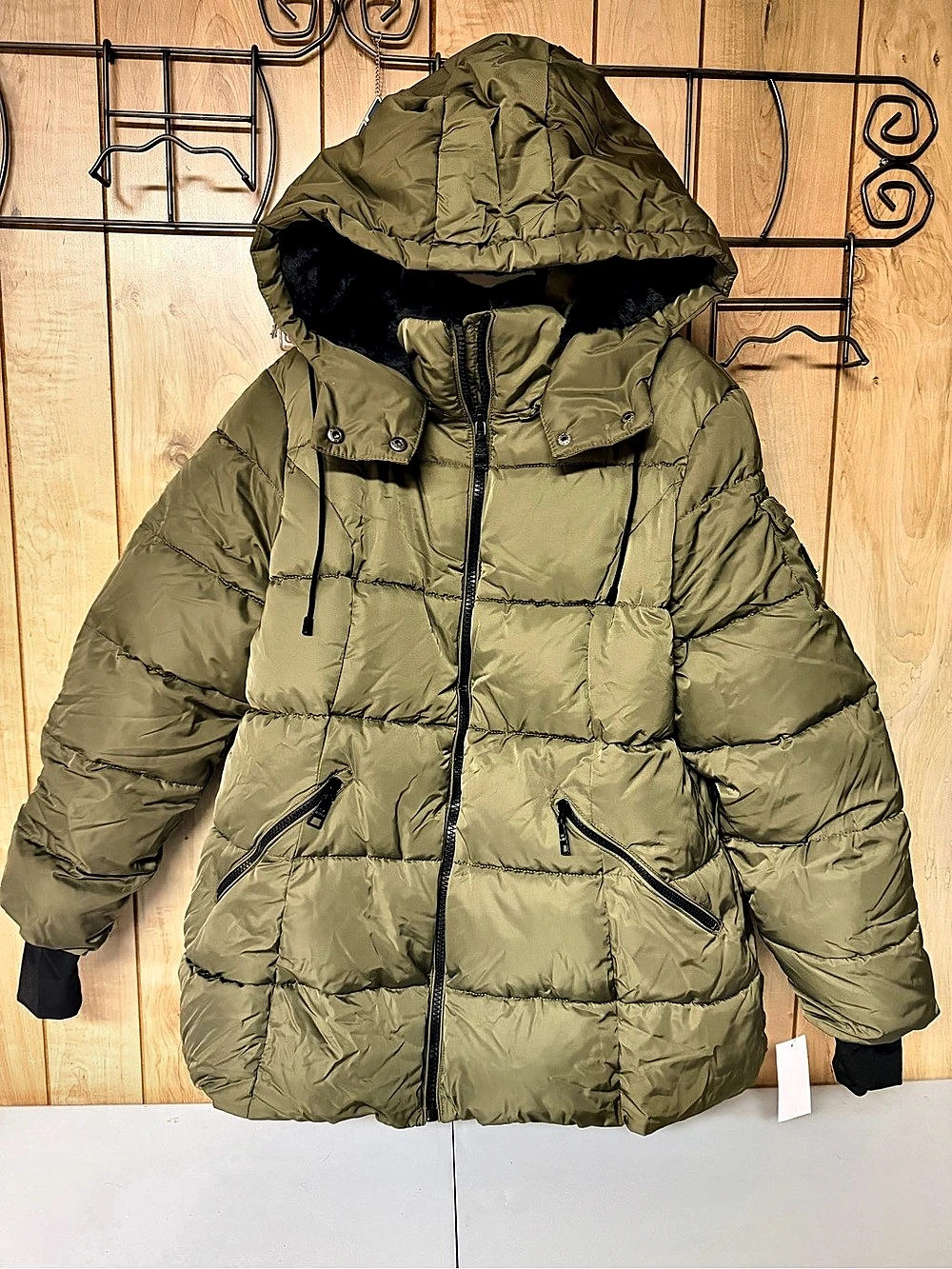 Steve Madden QLA1208 Faux Fur Lined Puffer Jacket in Green XL NWT